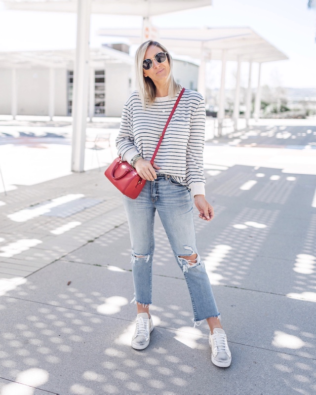 Daze denim, Target sweater, Saint Laurent handbag, Steve Madden sneakers | My Style Diaries blogger Nikki Prendergast