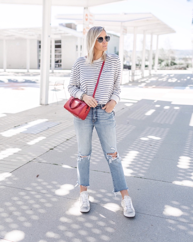 Daze denim, Target sweater, Saint Laurent handbag, Steve Madden sneakers | My Style Diaries blogger Nikki Prendergast