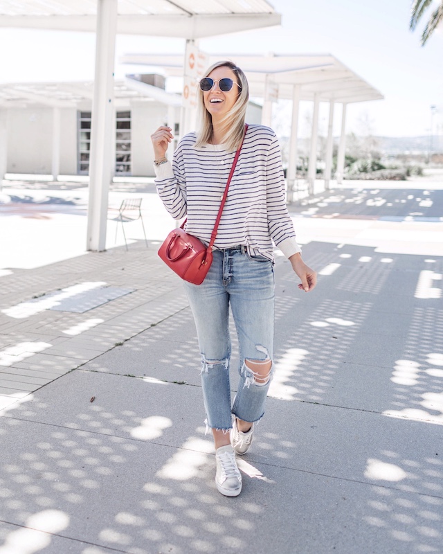 Daze denim, Target sweater, Saint Laurent handbag, Steve Madden sneakers | My Style Diaries blogger Nikki Prendergast