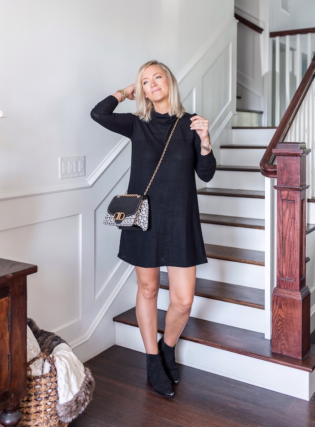 Z Supply turtleneck dress, Marc Fisher booties, Ferragamo handbag | My Style Diaries blogger Nikki Prendergast